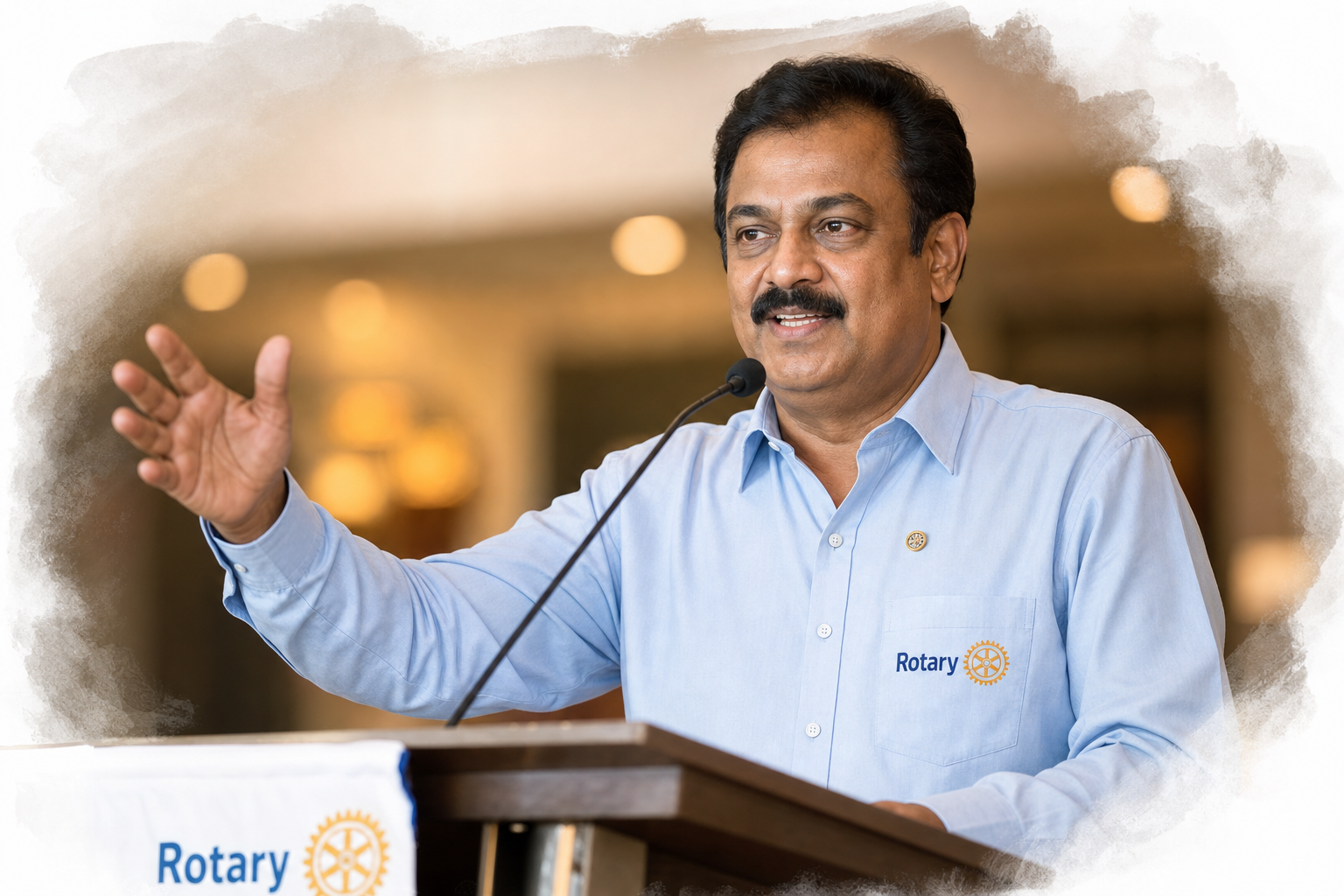 Indian Rotary club president welcoming members at weekly meeting