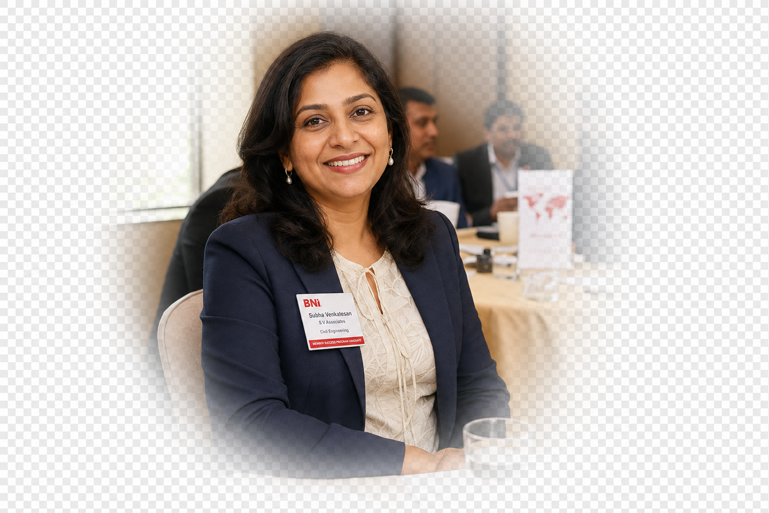 Indian woman chapter leader at a weekly BNI breakfast meeting